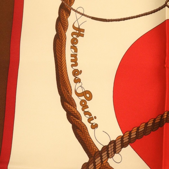 HERMES Carre90 Scarf ""clic clac"" Silk Brown Auth am377b - Picture 7 of 12